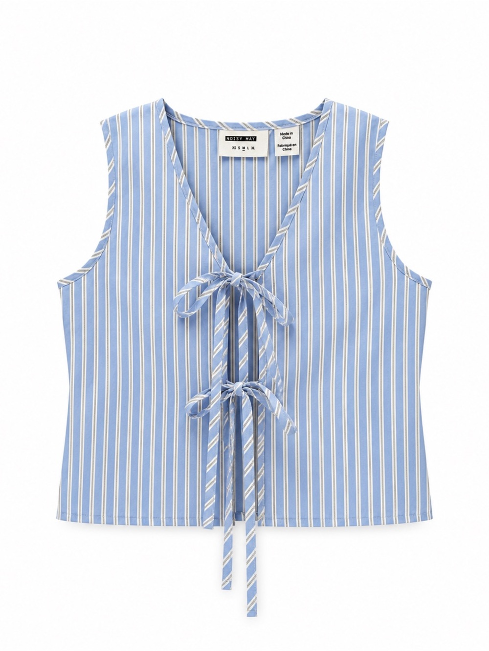 Noisy May Frida Blue Striped Tie Front Vest Top M NWT